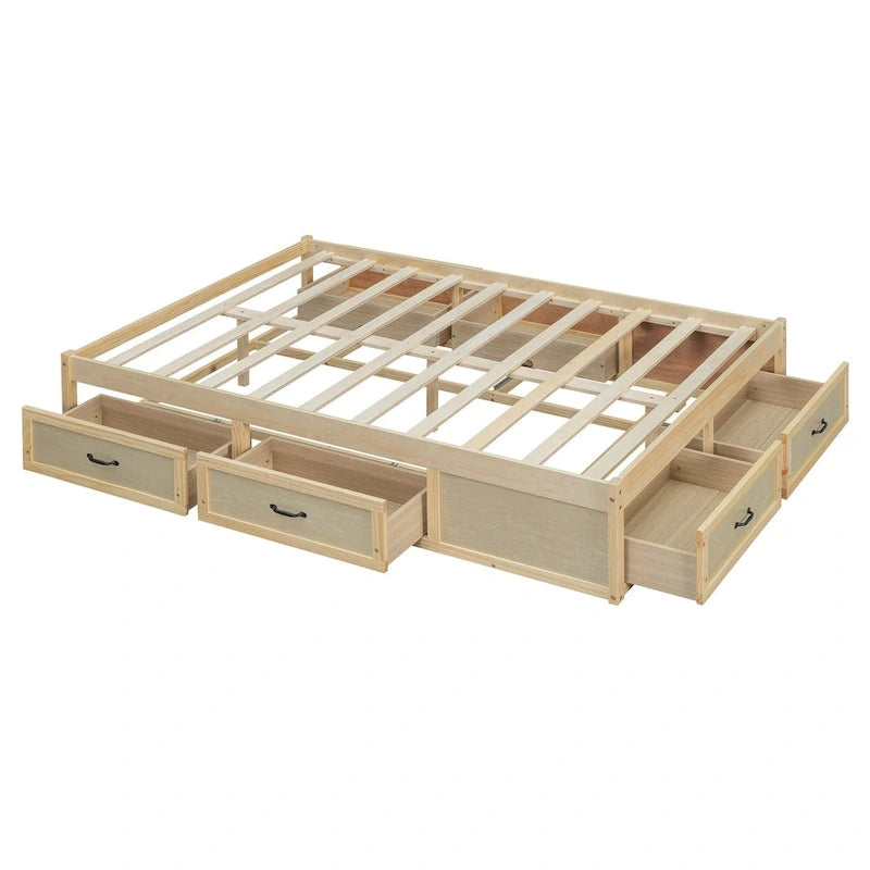 Lit plateforme pleine grandeur antique blanc / gris / naturel avec 6 tiroirs – Simple et double