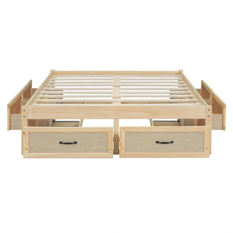 Lit plateforme pleine grandeur antique blanc / gris / naturel avec 6 tiroirs – Simple et double
