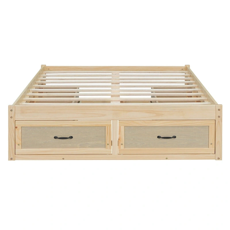 Lit plateforme pleine grandeur antique blanc / gris / naturel avec 6 tiroirs – Simple et double