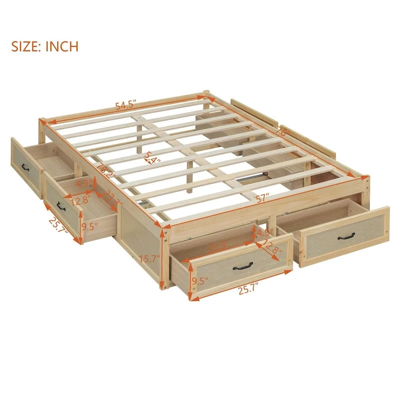Lit plateforme pleine grandeur antique blanc / gris / naturel avec 6 tiroirs – Simple et double
