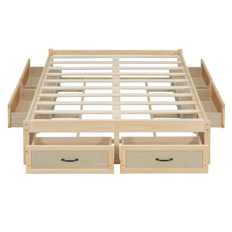 Lit plateforme pleine grandeur antique blanc / gris / naturel avec 6 tiroirs – Simple et double