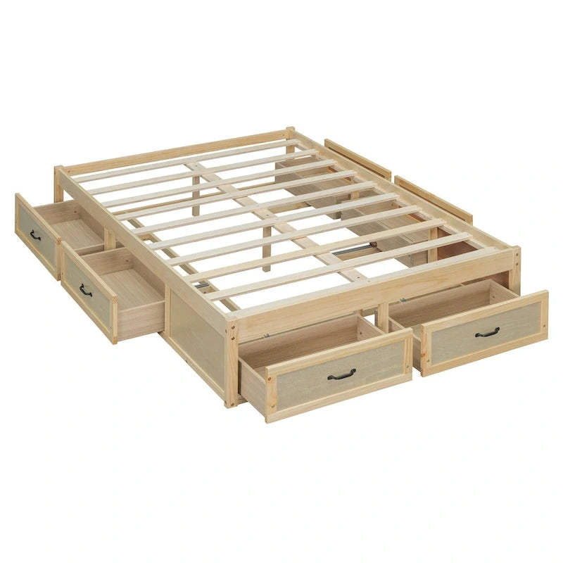 Lit plateforme pleine grandeur antique blanc / gris / naturel avec 6 tiroirs – Simple et double