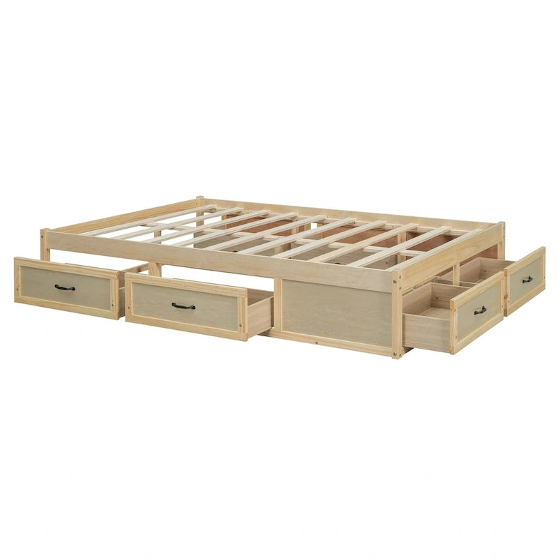 Lit plateforme pleine grandeur antique blanc / gris / naturel avec 6 tiroirs – Simple et double