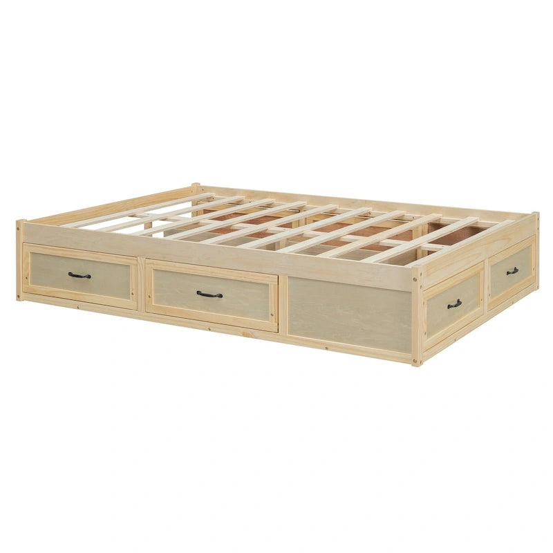 Lit plateforme pleine grandeur antique blanc / gris / naturel avec 6 tiroirs – Simple et double