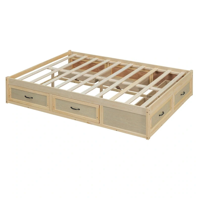 Lit plateforme pleine grandeur antique blanc / gris / naturel avec 6 tiroirs – Simple et double