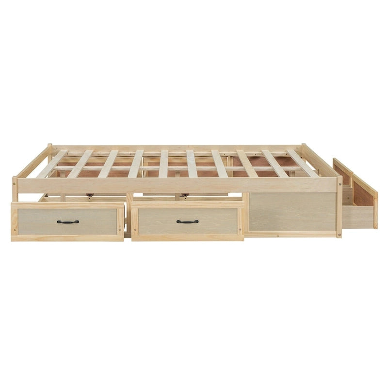 Lit plateforme pleine grandeur antique blanc / gris / naturel avec 6 tiroirs – Simple et double