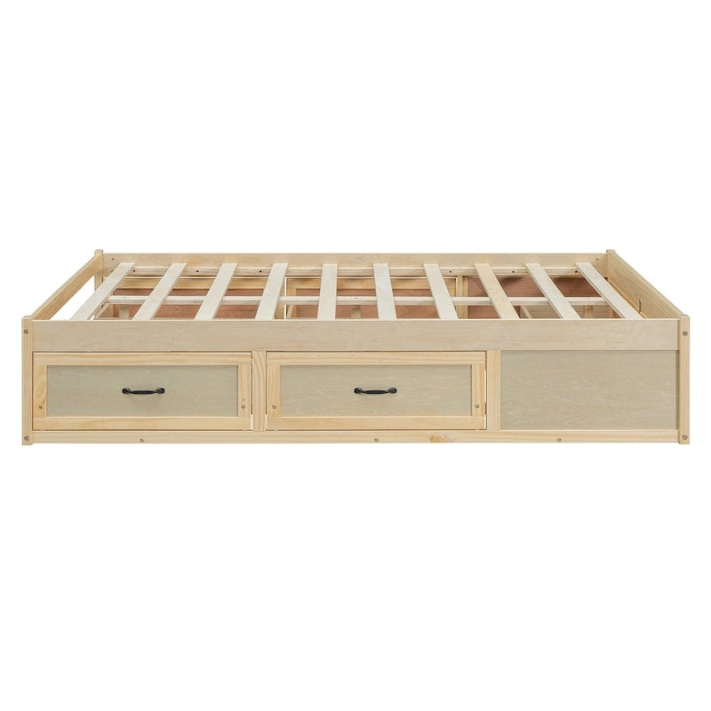 Lit plateforme pleine grandeur antique blanc / gris / naturel avec 6 tiroirs – Simple et double