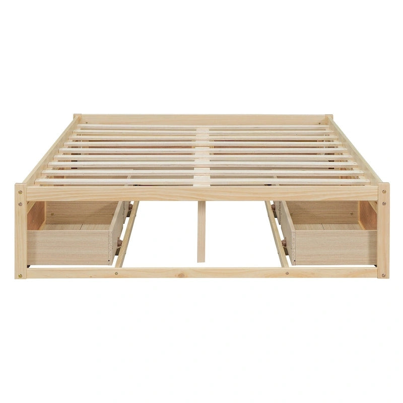 Lit plateforme pleine grandeur antique blanc / gris / naturel avec 6 tiroirs – Simple et double