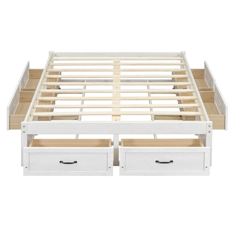 Lit plateforme pleine grandeur antique blanc / gris / naturel avec 6 tiroirs – Simple et double