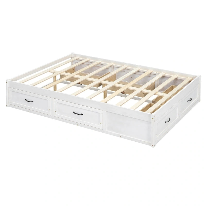 Lit plateforme pleine grandeur antique blanc / gris / naturel avec 6 tiroirs – Simple et double
