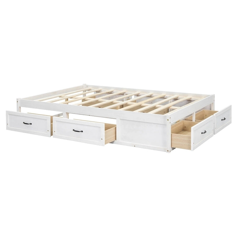 Lit plateforme pleine grandeur antique blanc / gris / naturel avec 6 tiroirs – Simple et double