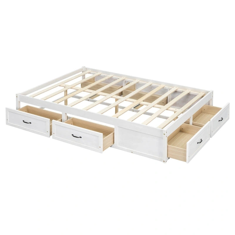 Lit plateforme pleine grandeur antique blanc / gris / naturel avec 6 tiroirs – Simple et double