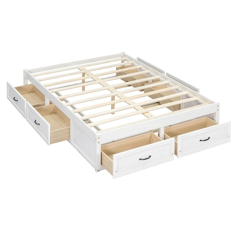 Lit plateforme pleine grandeur antique blanc / gris / naturel avec 6 tiroirs – Simple et double