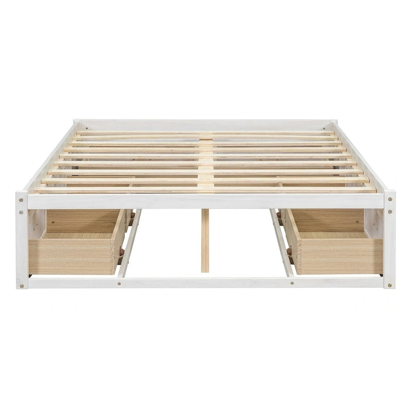 Lit plateforme pleine grandeur antique blanc / gris / naturel avec 6 tiroirs – Simple et double