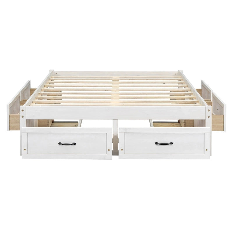 Lit plateforme pleine grandeur antique blanc / gris / naturel avec 6 tiroirs – Simple et double