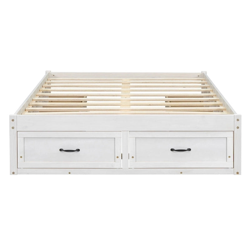 Lit plateforme pleine grandeur antique blanc / gris / naturel avec 6 tiroirs – Simple et double