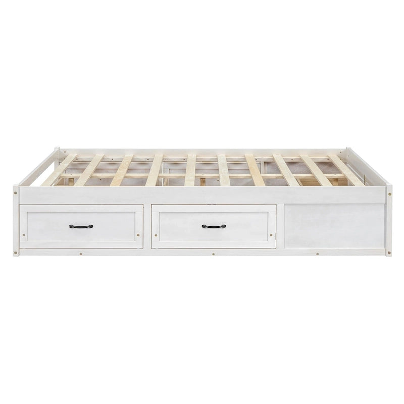 Lit plateforme pleine grandeur antique blanc / gris / naturel avec 6 tiroirs – Simple et double