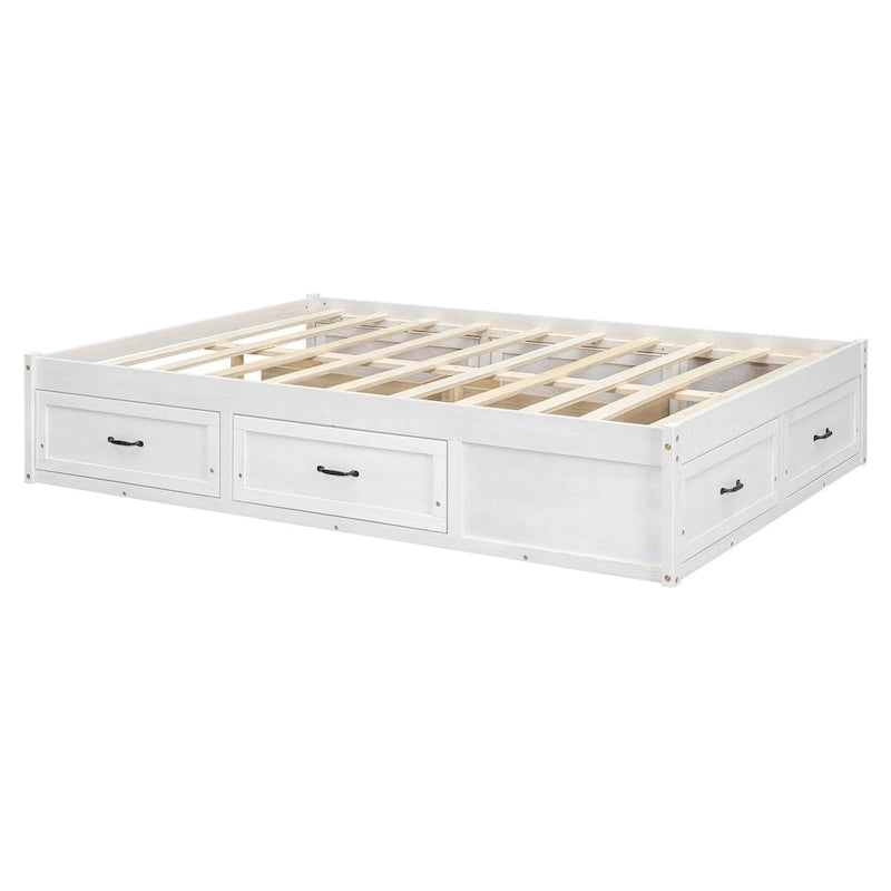 Lit plateforme pleine grandeur antique blanc / gris / naturel avec 6 tiroirs – Simple et double