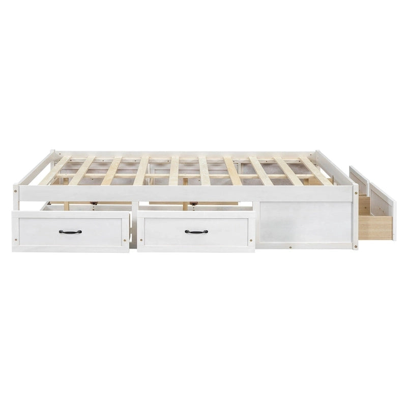 Lit plateforme pleine grandeur antique blanc / gris / naturel avec 6 tiroirs – Simple et double