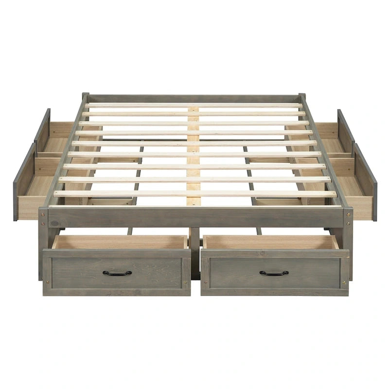 Lit plateforme pleine grandeur antique blanc / gris / naturel avec 6 tiroirs – Simple et double