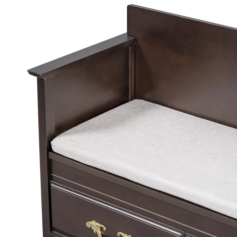 Banc de rangement antique turquoise/marine/espresso avec coussin et couvercle à vérin à gaz – Simple