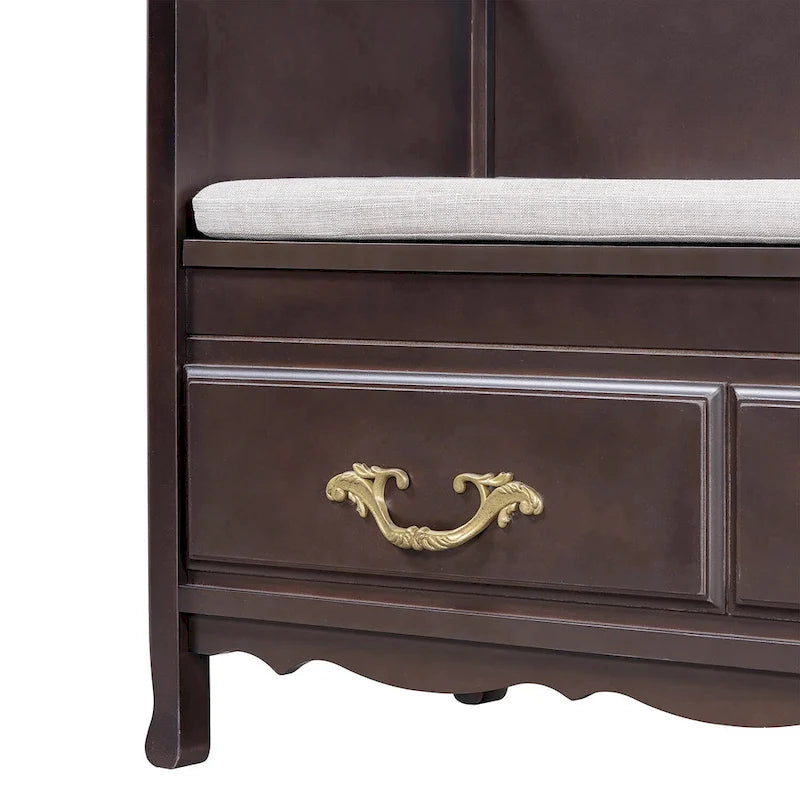 Banc de rangement antique turquoise/marine/espresso avec coussin et couvercle à vérin à gaz – Simple