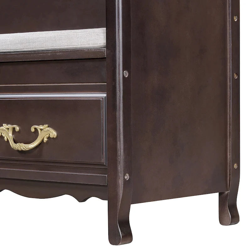 Banc de rangement antique turquoise/marine/espresso avec coussin et couvercle à vérin à gaz – Simple