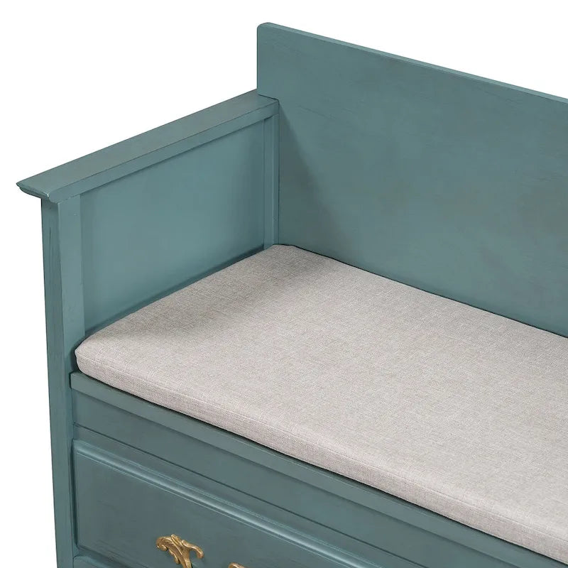 Banc de rangement antique turquoise/marine/espresso avec coussin et couvercle à vérin à gaz – Simple
