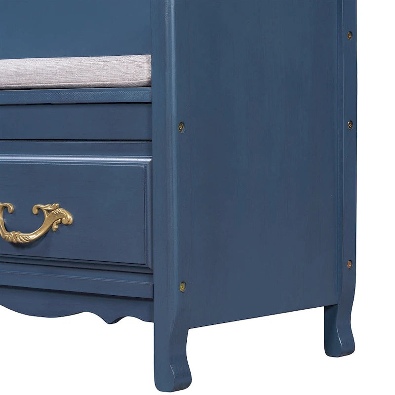 Banc de rangement antique turquoise/marine/espresso avec coussin et couvercle à vérin à gaz – Simple
