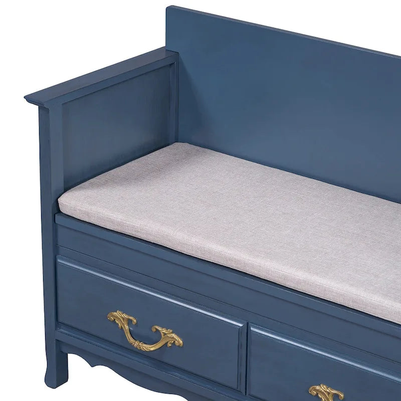 Banc de rangement antique turquoise/marine/espresso avec coussin et couvercle à vérin à gaz – Simple