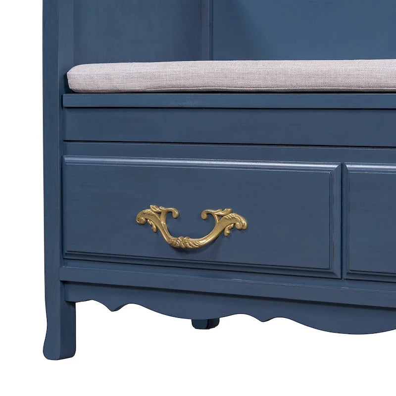 Banc de rangement antique turquoise/marine/espresso avec coussin et couvercle à vérin à gaz – Simple