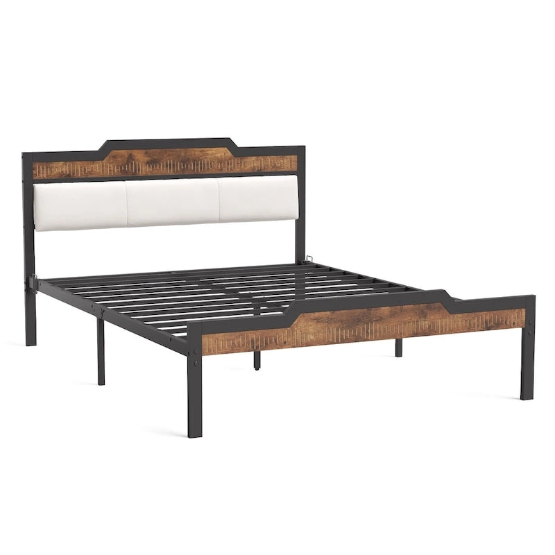 Cadre de lit double marron avec tête et pied de lit – Pour 2 personnes