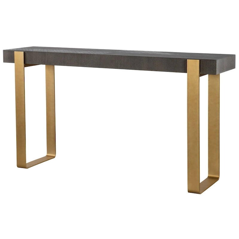 Console rectangulaire grise et dorée avec plateau en placage de diamant et pieds en laiton – Simple