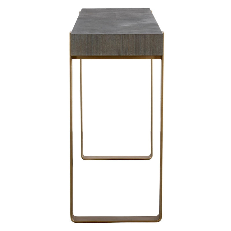 Console rectangulaire grise et dorée avec plateau en placage de diamant et pieds en laiton – Simple