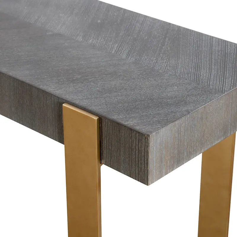 Console rectangulaire grise et dorée avec plateau en placage de diamant et pieds en laiton – Simple