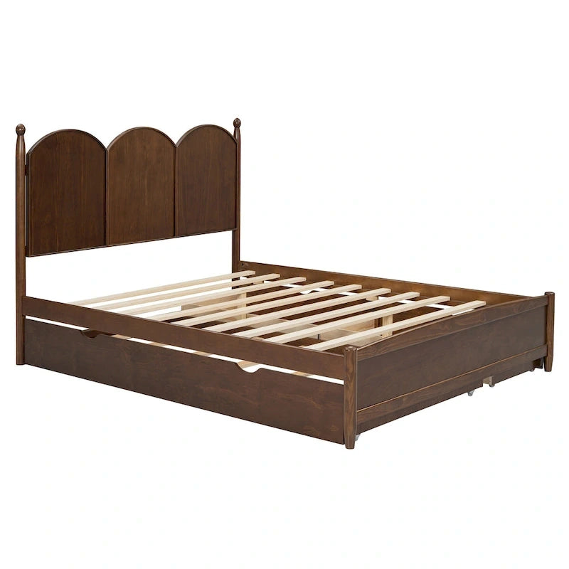 Lit plateforme Queen gris/blanc/noyer avec 2 tiroirs et lit gigogne double XL – Pour personne seule/couple