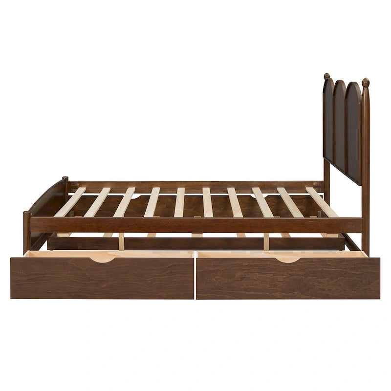 Lit plateforme Queen gris/blanc/noyer avec 2 tiroirs et lit gigogne double XL – Pour personne seule/couple