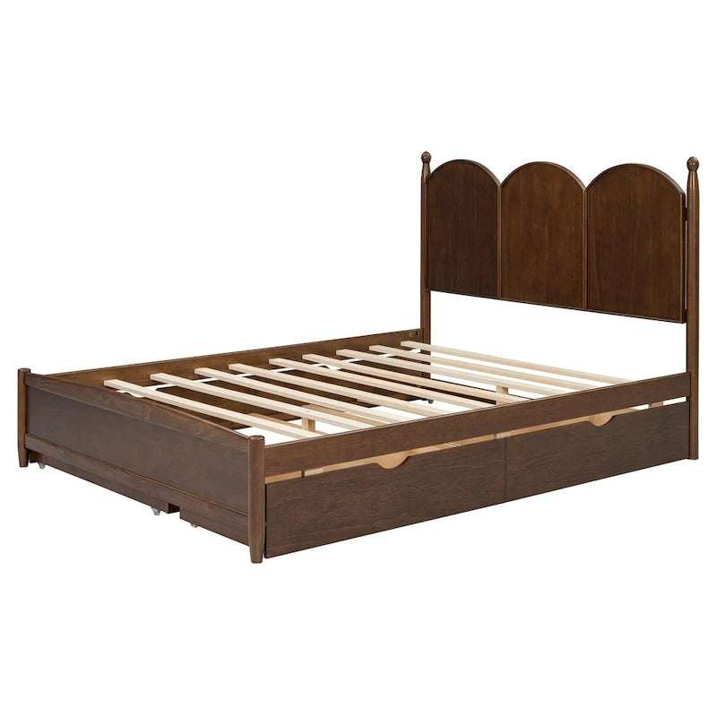 Lit plateforme Queen gris/blanc/noyer avec 2 tiroirs et lit gigogne double XL – Pour personne seule/couple
