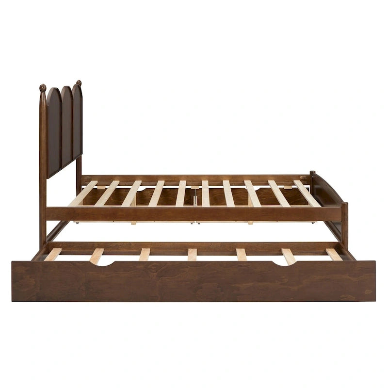 Lit plateforme Queen gris/blanc/noyer avec 2 tiroirs et lit gigogne double XL – Pour personne seule/couple