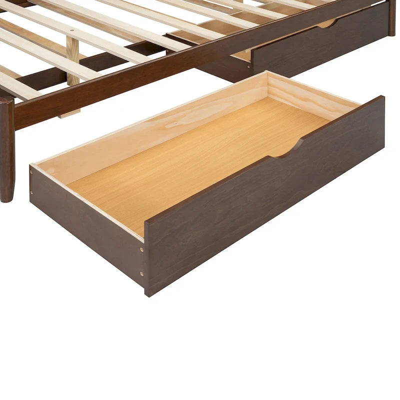 Lit plateforme Queen gris/blanc/noyer avec 2 tiroirs et lit gigogne double XL – Pour personne seule/couple