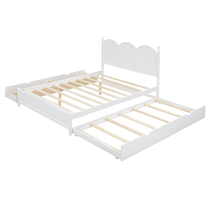 Lit plateforme Queen gris/blanc/noyer avec 2 tiroirs et lit gigogne double XL – Pour personne seule/couple