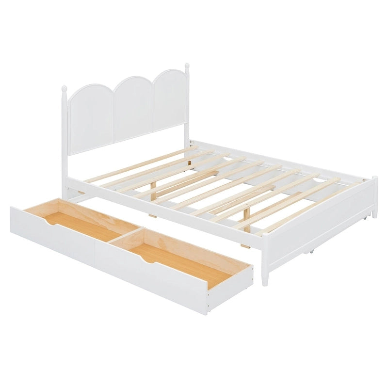 Lit plateforme Queen gris/blanc/noyer avec 2 tiroirs et lit gigogne double XL – Pour personne seule/couple