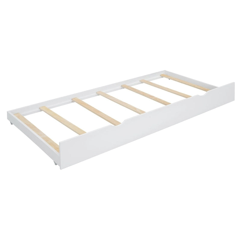 Lit plateforme Queen gris/blanc/noyer avec 2 tiroirs et lit gigogne double XL – Pour personne seule/couple