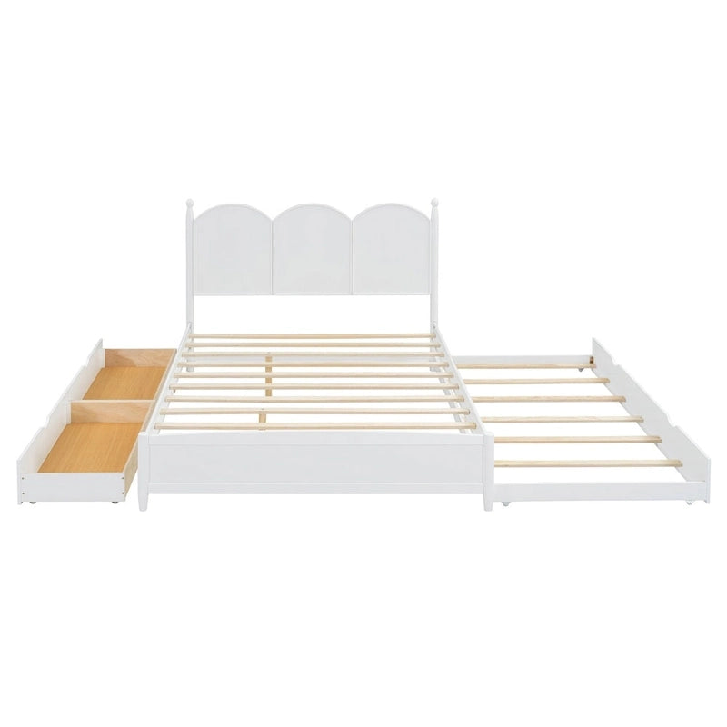 Lit plateforme Queen gris/blanc/noyer avec 2 tiroirs et lit gigogne double XL – Pour personne seule/couple