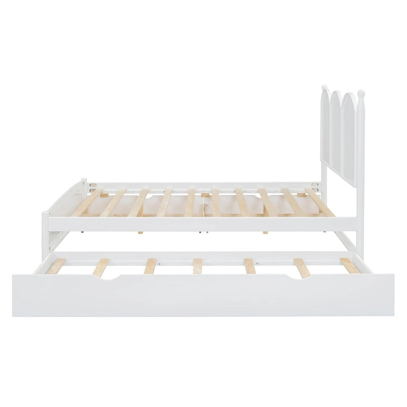 Lit plateforme Queen gris/blanc/noyer avec 2 tiroirs et lit gigogne double XL – Pour personne seule/couple
