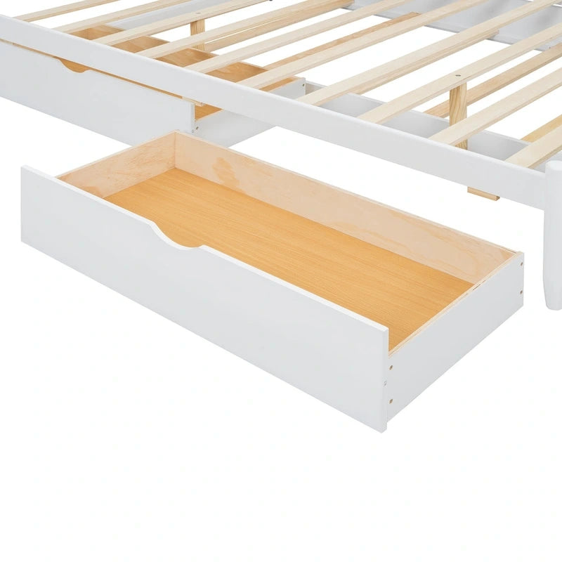 Lit plateforme Queen gris/blanc/noyer avec 2 tiroirs et lit gigogne double XL – Pour personne seule/couple