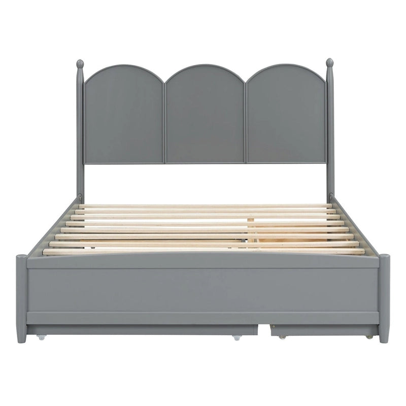 Lit plateforme Queen gris/blanc/noyer avec 2 tiroirs et lit gigogne double XL – Pour personne seule/couple