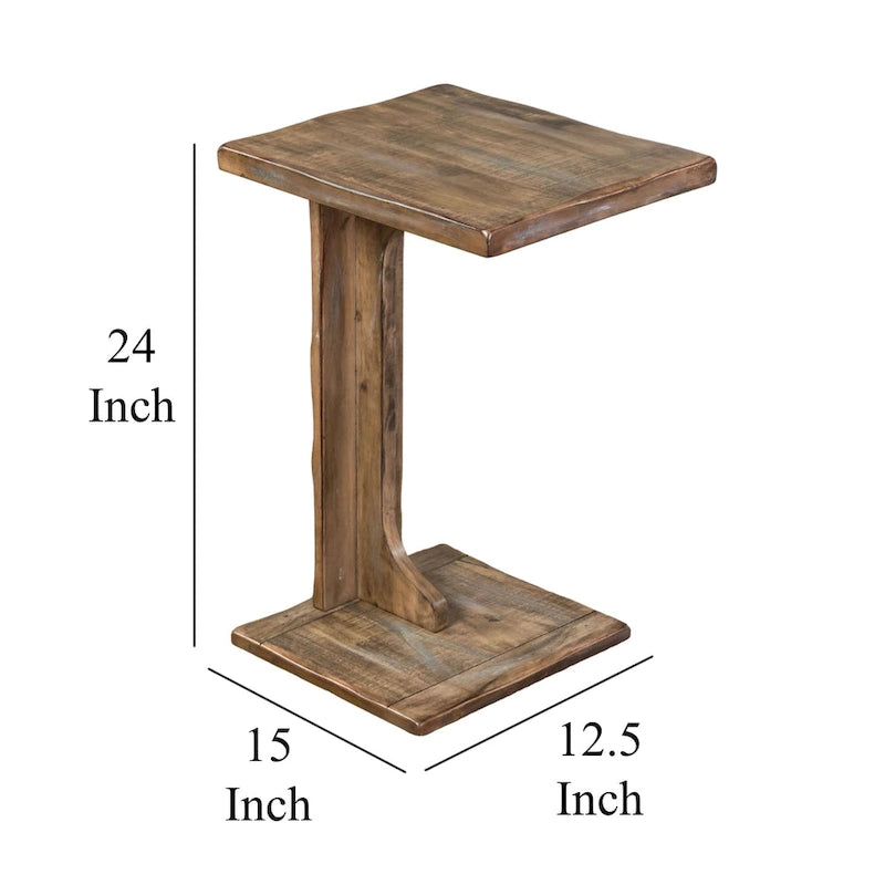 Table d'appoint en acajou marron en forme de C, 1 personne, 38 × 32 × 61 cm