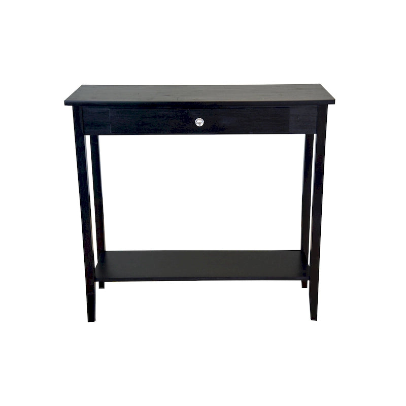 Console en bois d'acacia massif avec tiroir et étagère inférieure, couleurs acajou/naturel/noir – Simple