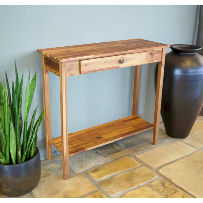 Console en bois d'acacia massif avec tiroir et étagère inférieure, couleurs acajou/naturel/noir – Simple